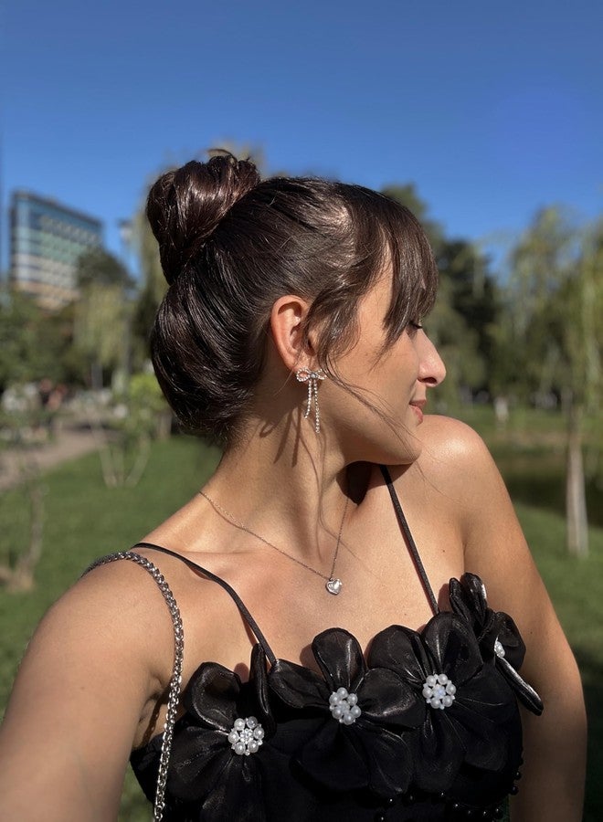 DAYANEY New Year Bow Earrings Silver Rhinestone Earrings Dangling,Sparkly Silver Drop Earring Rhinestone Bow Earring as New Years Jewelry, Ribbon Earings as Wedding Statement Earing Jewelry for Women - Image 5